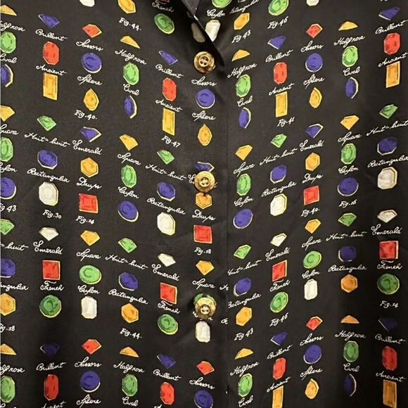 Vintage LAURÈL by Escada Silk Blouse Womens US 6 EU 38 Gemstone Print Black vtg - Picture 14 of 14